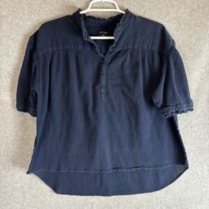 Esby Apparel Women's Size Medium Navy Blue Dana Top 100% Organic Cotton Blouse